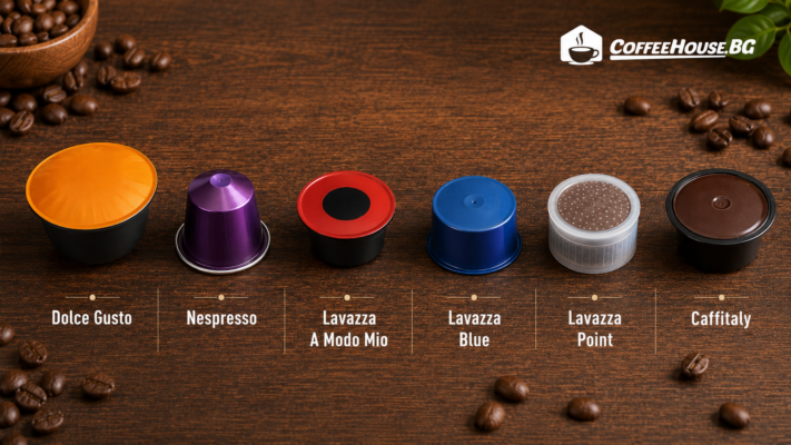 Детайлно упътване за кафе капсули: Nespresso, Dolce Gusto, Lavazza и други кафе капсули Costa Caffitaly кафе на зърна Caffe Excelsior Rubin capsule types guide coffeehouse